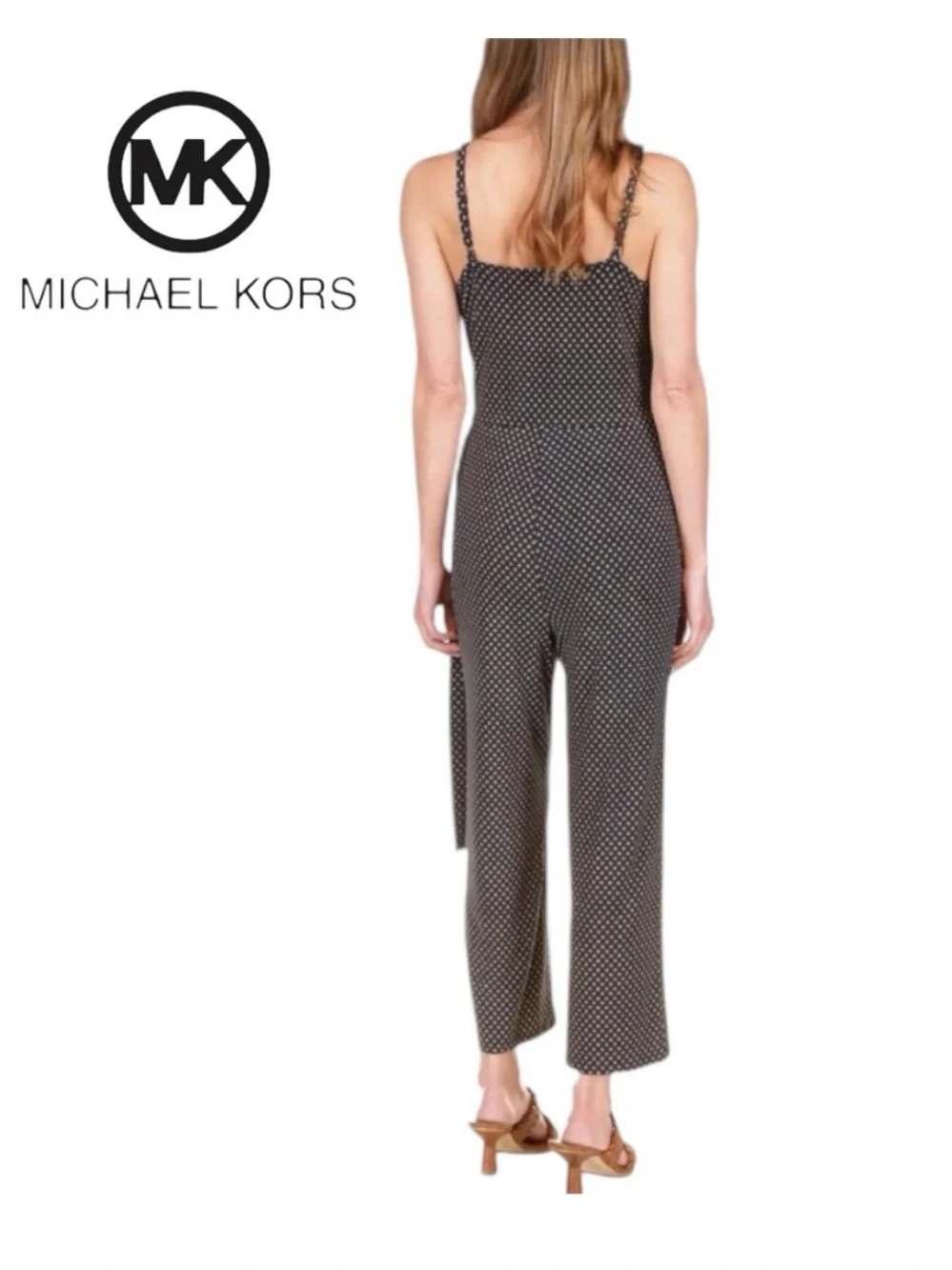 MICHAEL MICHAEL KORS Midnight blue gold Printed Side-Tie Sleeveless Jumpsuit NWT